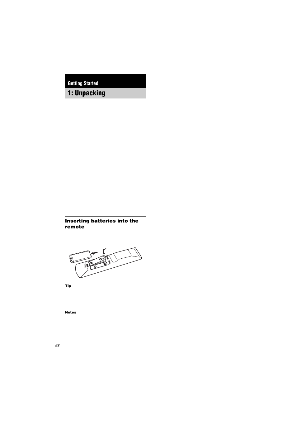 Getting started, Unpacking | Sony HT-K250 User Manual | Page 4 / 112