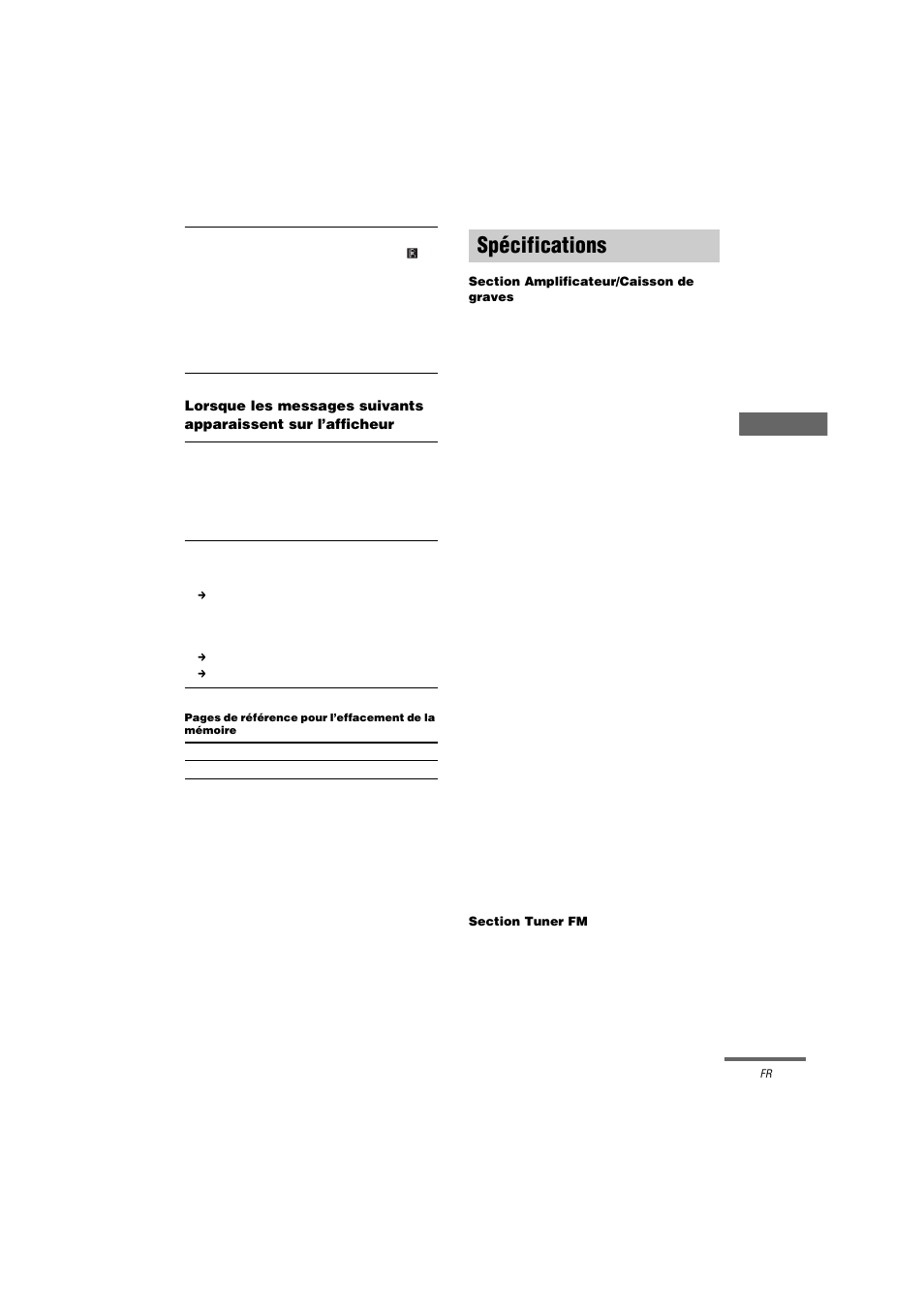 Spécifications | Sony HT-K250 User Manual | Page 69 / 112