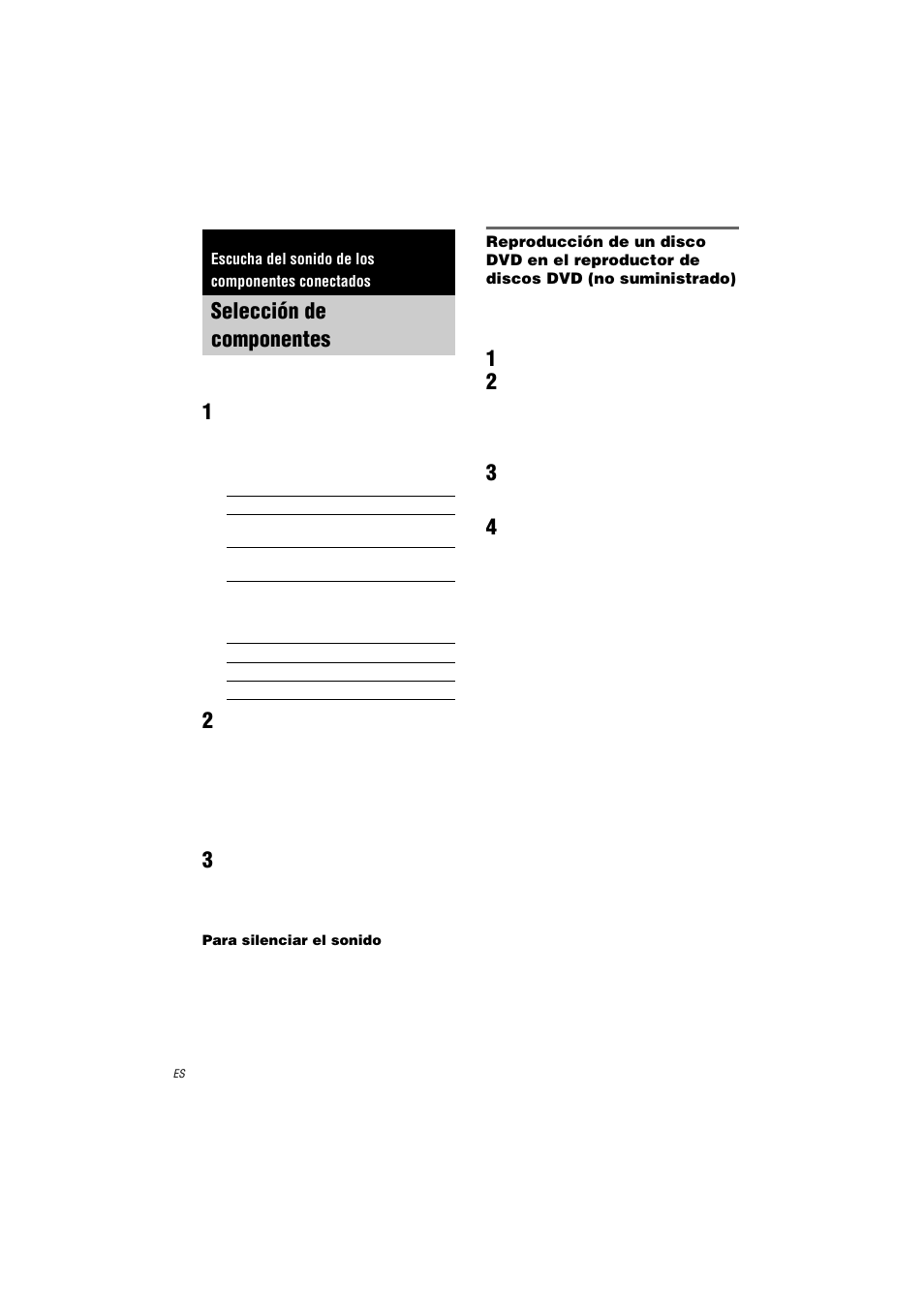 Escucha del sonido de los componentes conectados, Selección de componentes | Sony HT-K250 User Manual | Page 90 / 112