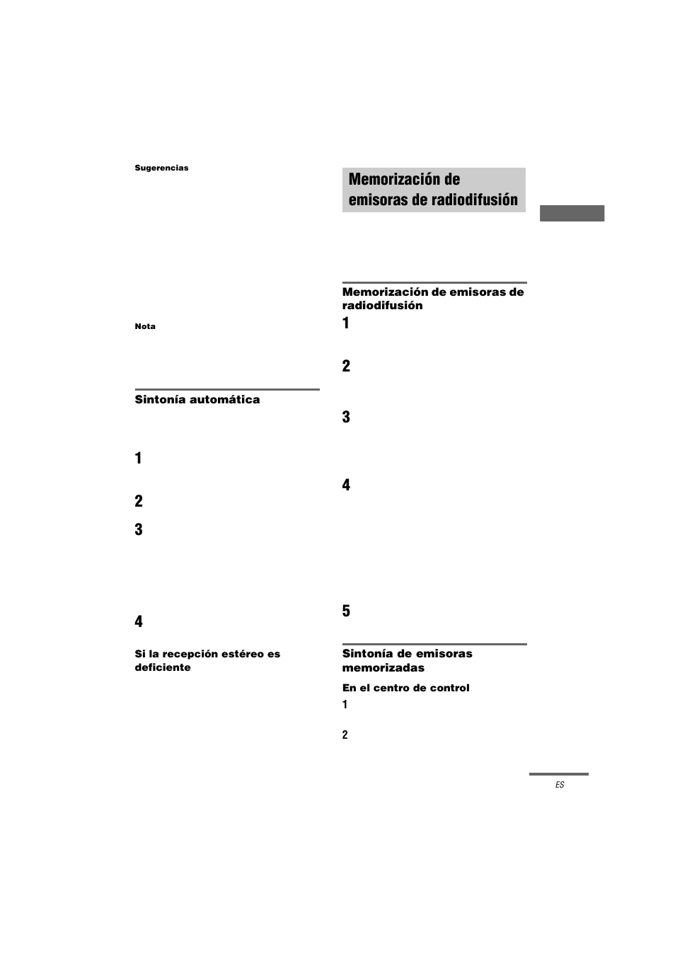 Memorización de emisoras de radiodifusión, Memorización de emisoras de, Radiodifusión | Sony HT-K250 User Manual | Page 93 / 112