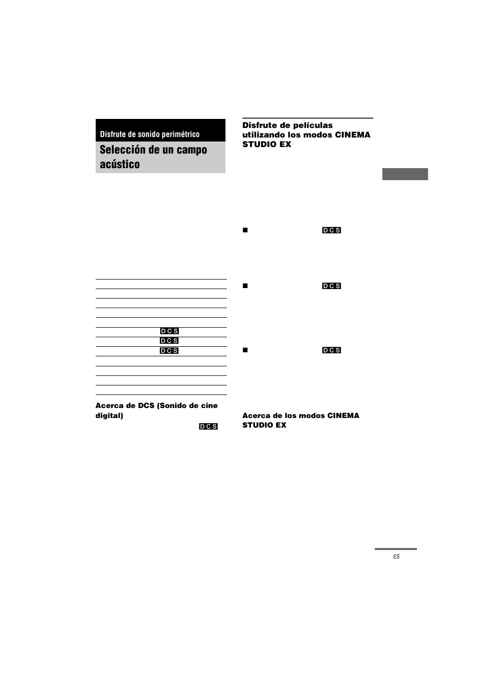 Disfrute de sonido perimétrico, Selección de un campo acústico | Sony HT-K250 User Manual | Page 95 / 112