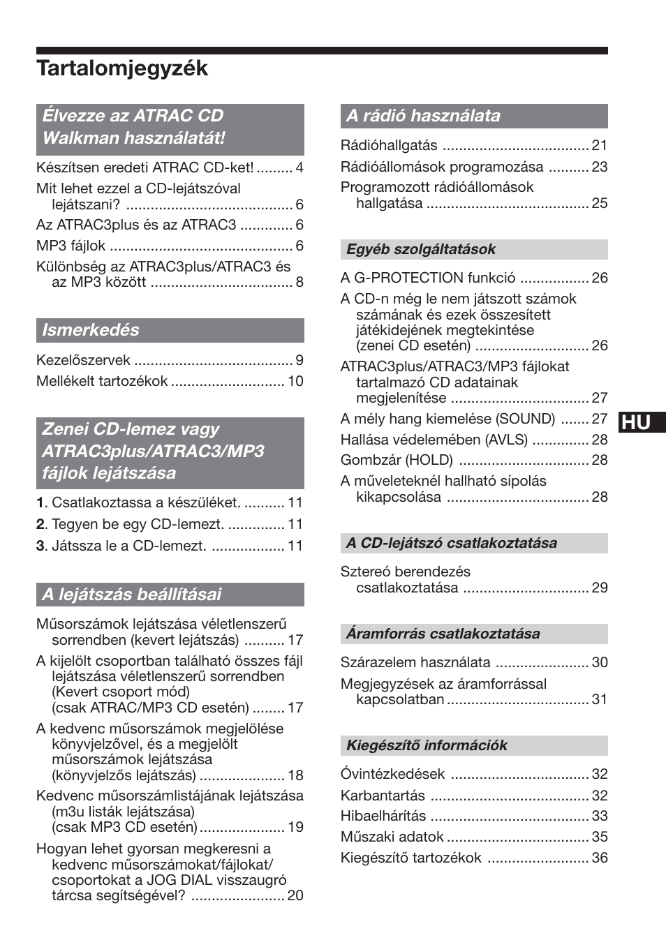 Tartalomjegyzék | Sony D-NF611 User Manual | Page 39 / 112