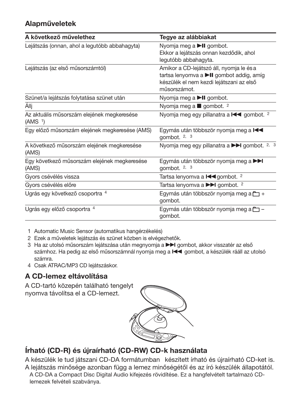 Alapműveletek, A cd-lemez eltávolítása | Sony D-NF611 User Manual | Page 48 / 112