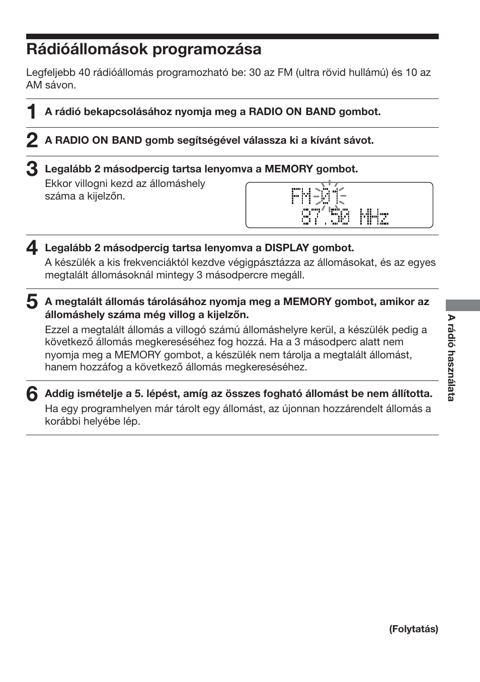 R·diû·llom·sok programoz·sa, Rádióállomások programozása | Sony D-NF611 User Manual | Page 59 / 112