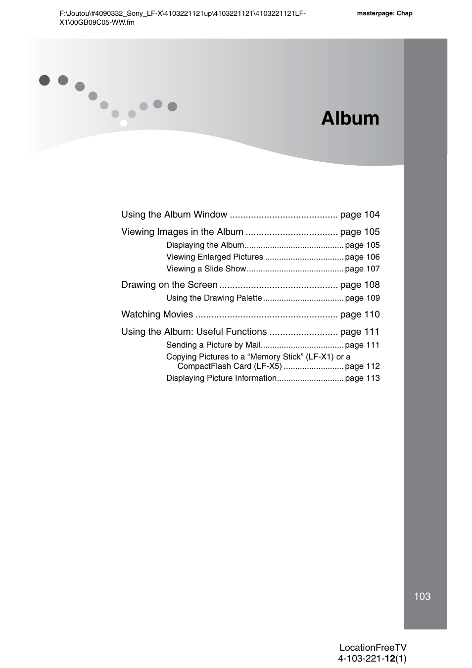 Album | Sony LF-X1 User Manual | Page 103 / 160
