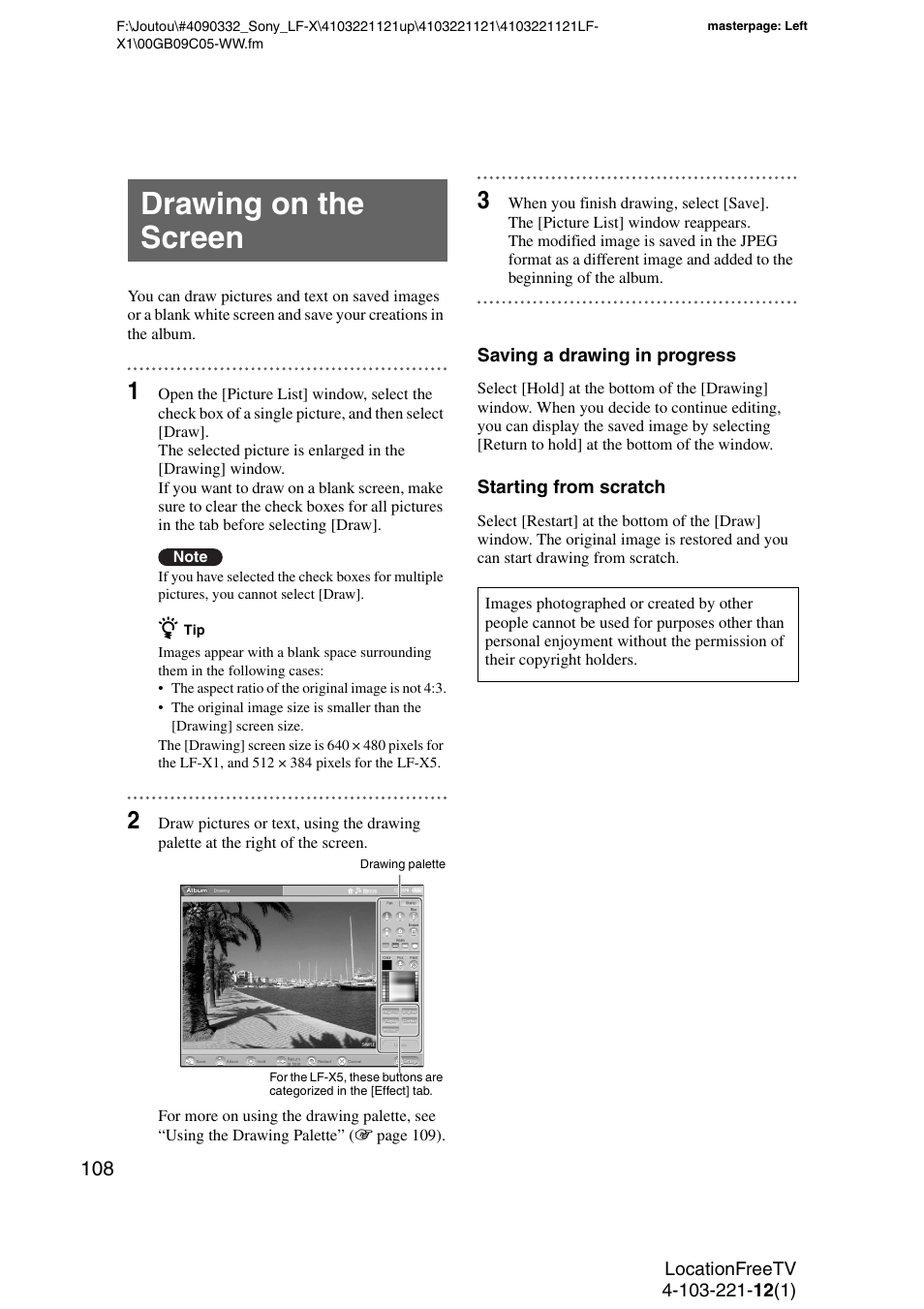 Drawing on the screen | Sony LF-X1 User Manual | Page 108 / 160