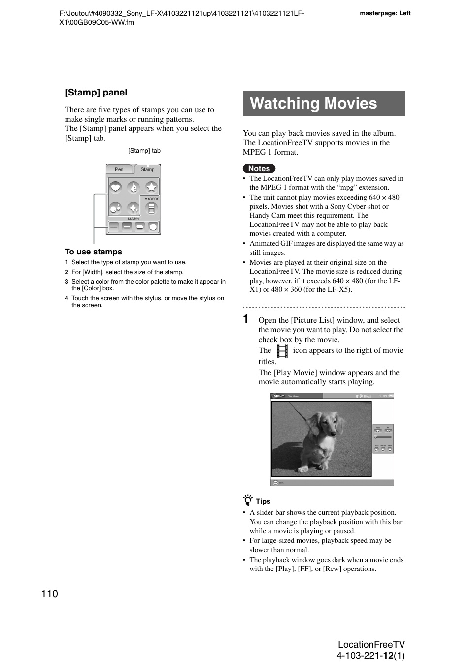 Watching movies | Sony LF-X1 User Manual | Page 110 / 160