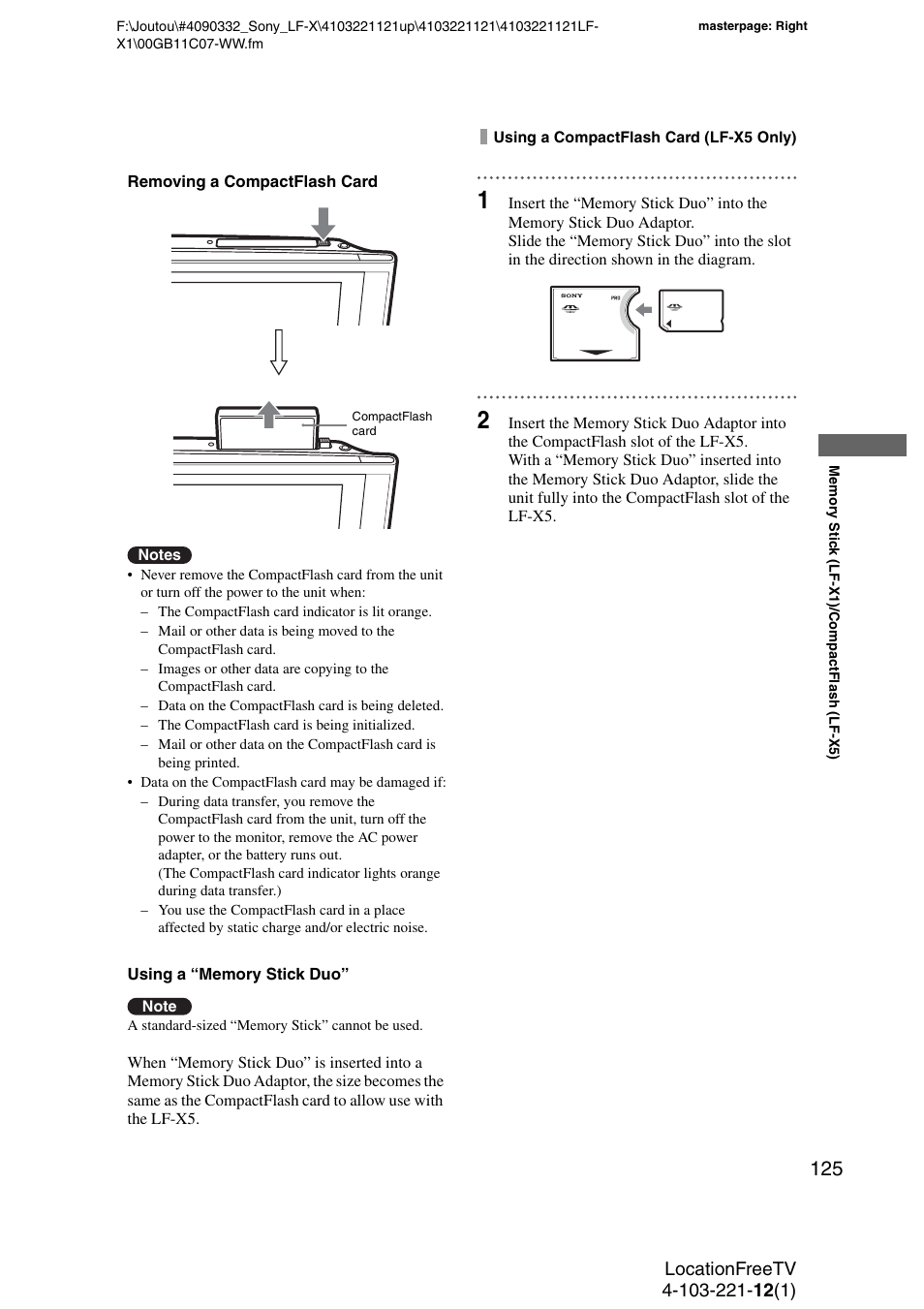 Sony LF-X1 User Manual | Page 125 / 160