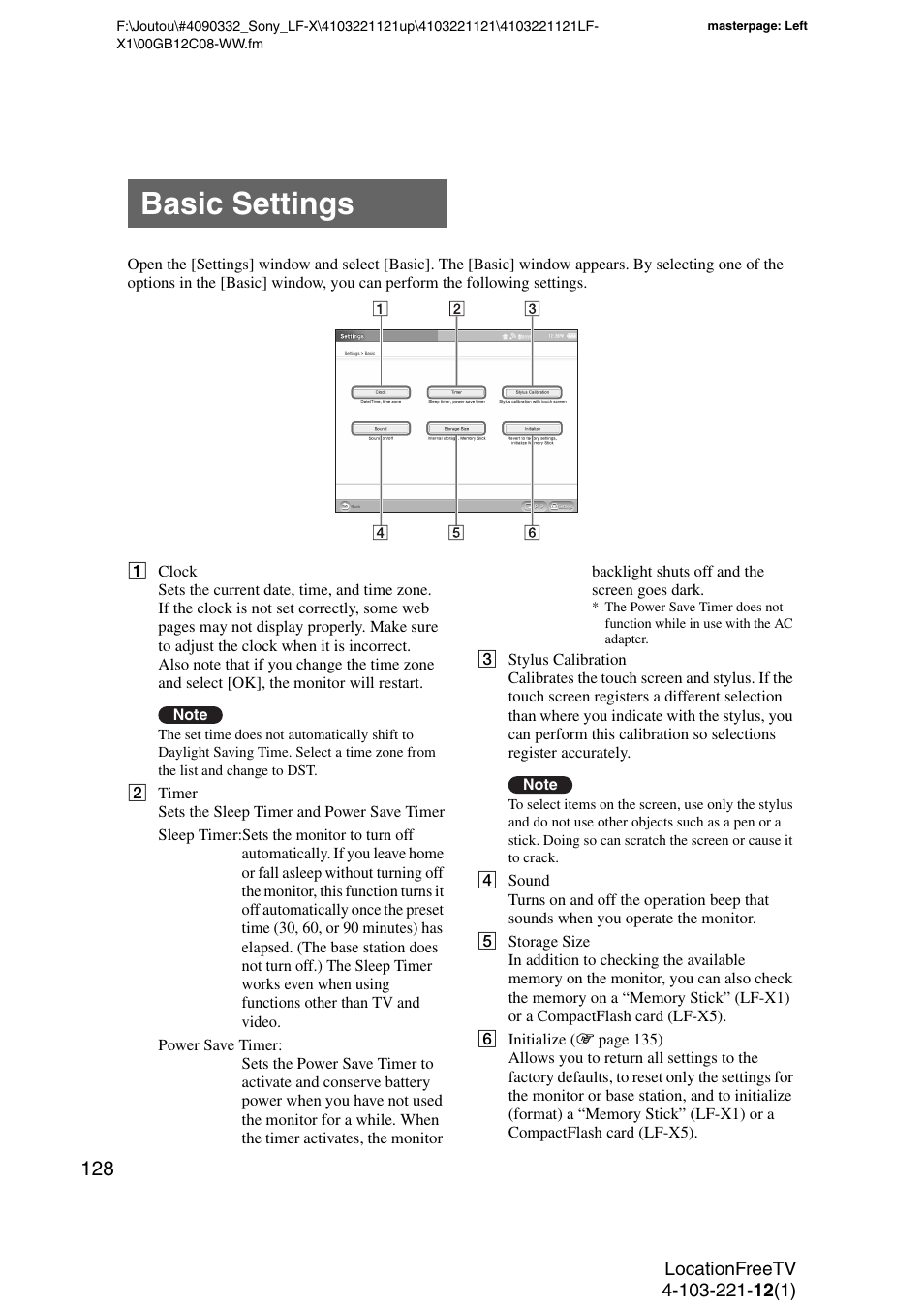 Basic settings | Sony LF-X1 User Manual | Page 128 / 160