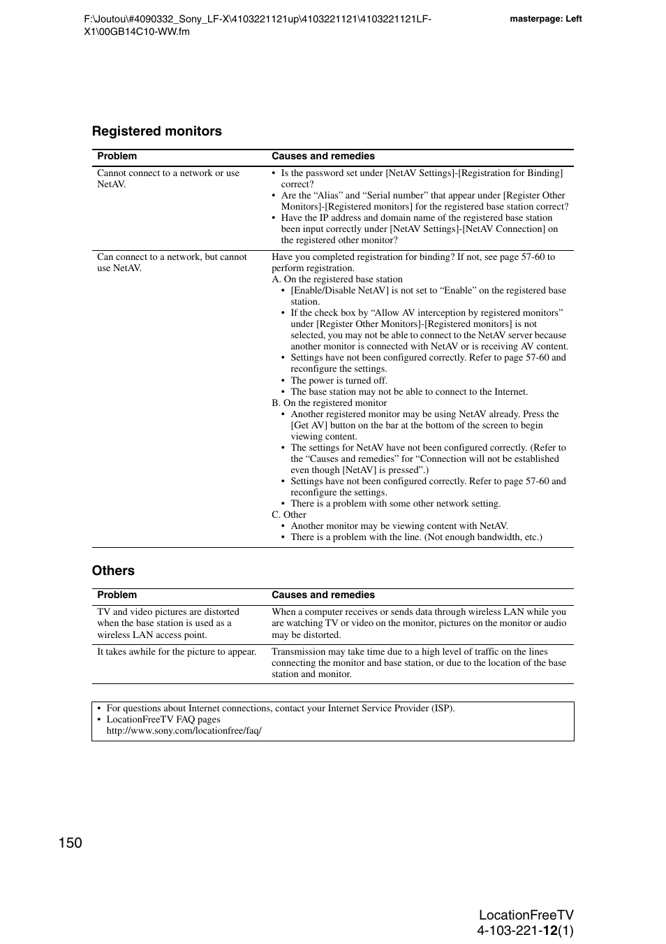 Registered monitors others | Sony LF-X1 User Manual | Page 150 / 160
