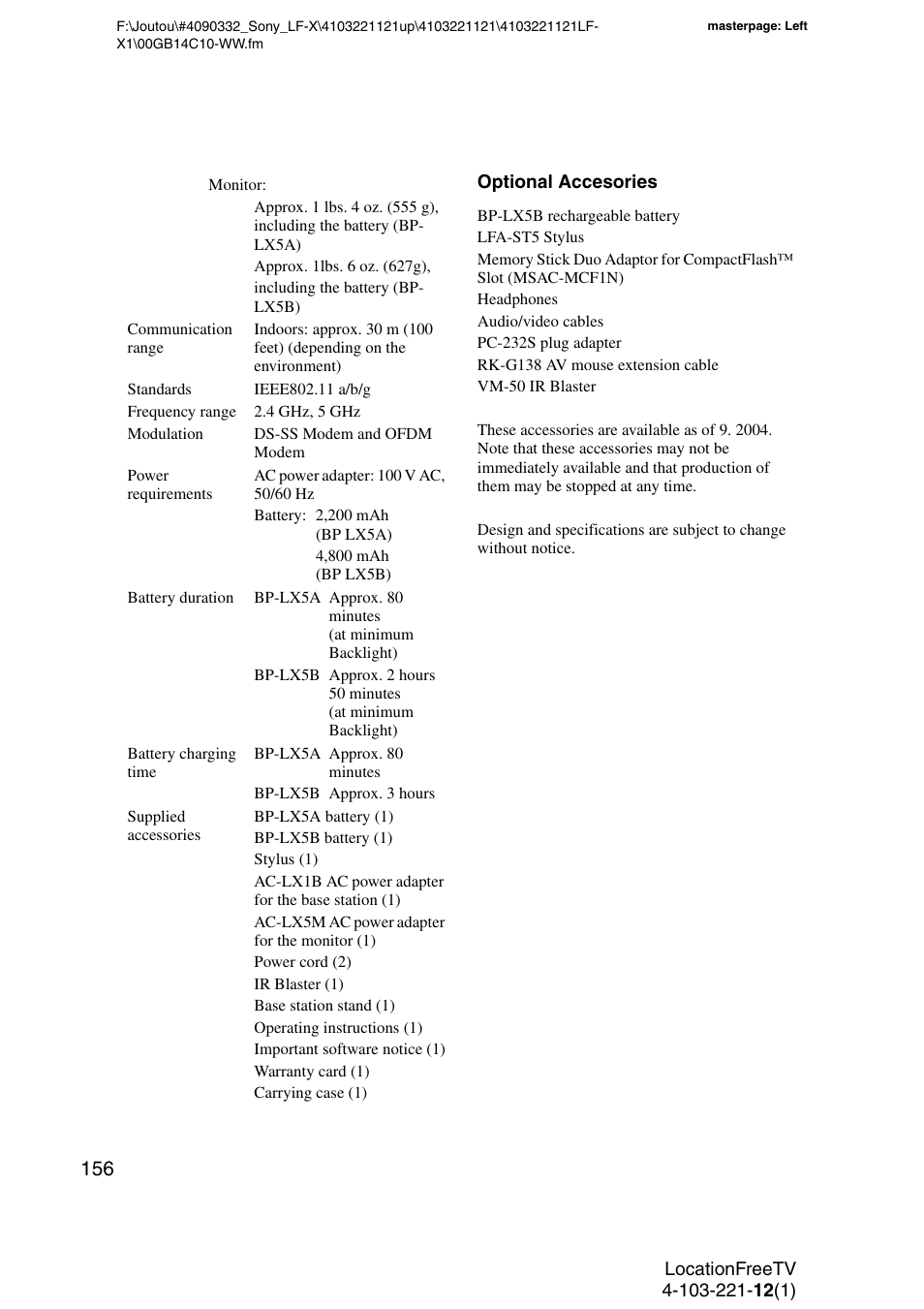Sony LF-X1 User Manual | Page 156 / 160