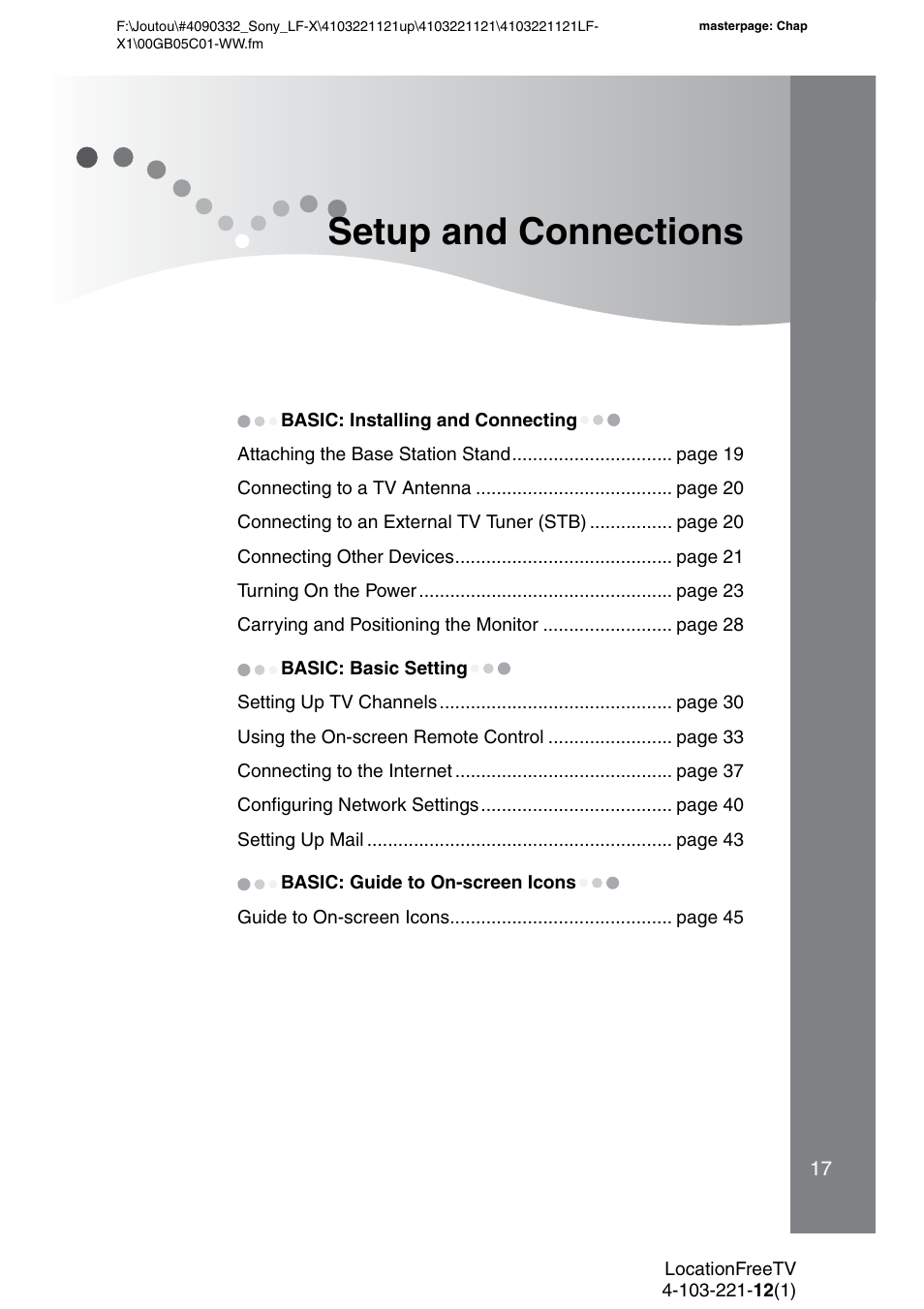 Setup and connections | Sony LF-X1 User Manual | Page 17 / 160