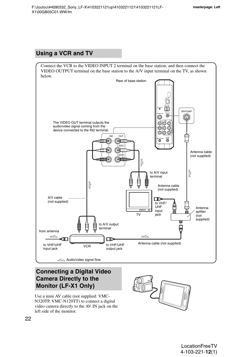 Using a vcr and tv | Sony LF-X1 User Manual | Page 22 / 160
