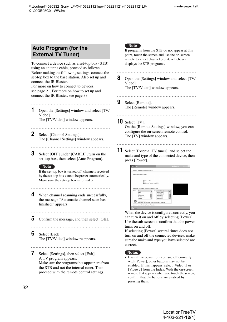 Auto program (for the external tv tuner) | Sony LF-X1 User Manual | Page 32 / 160