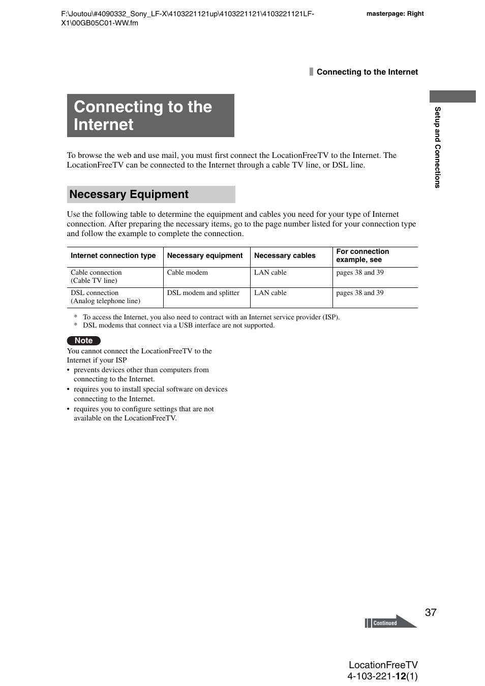 Connecting to the internet, Necessary equipment, N port | Sony LF-X1 User Manual | Page 37 / 160