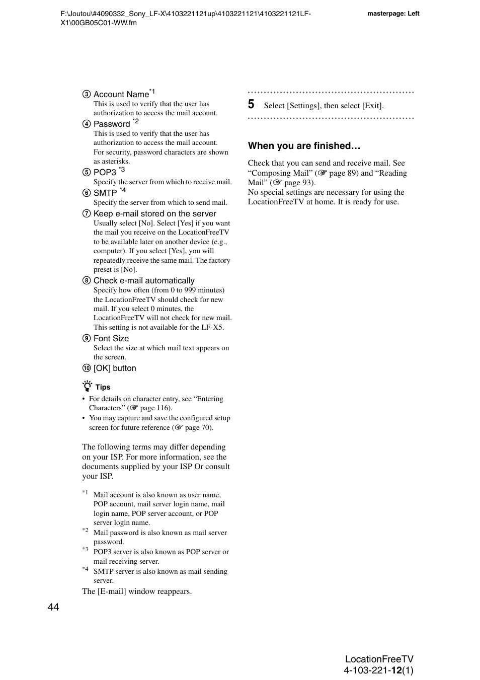 When you are finished | Sony LF-X1 User Manual | Page 44 / 160