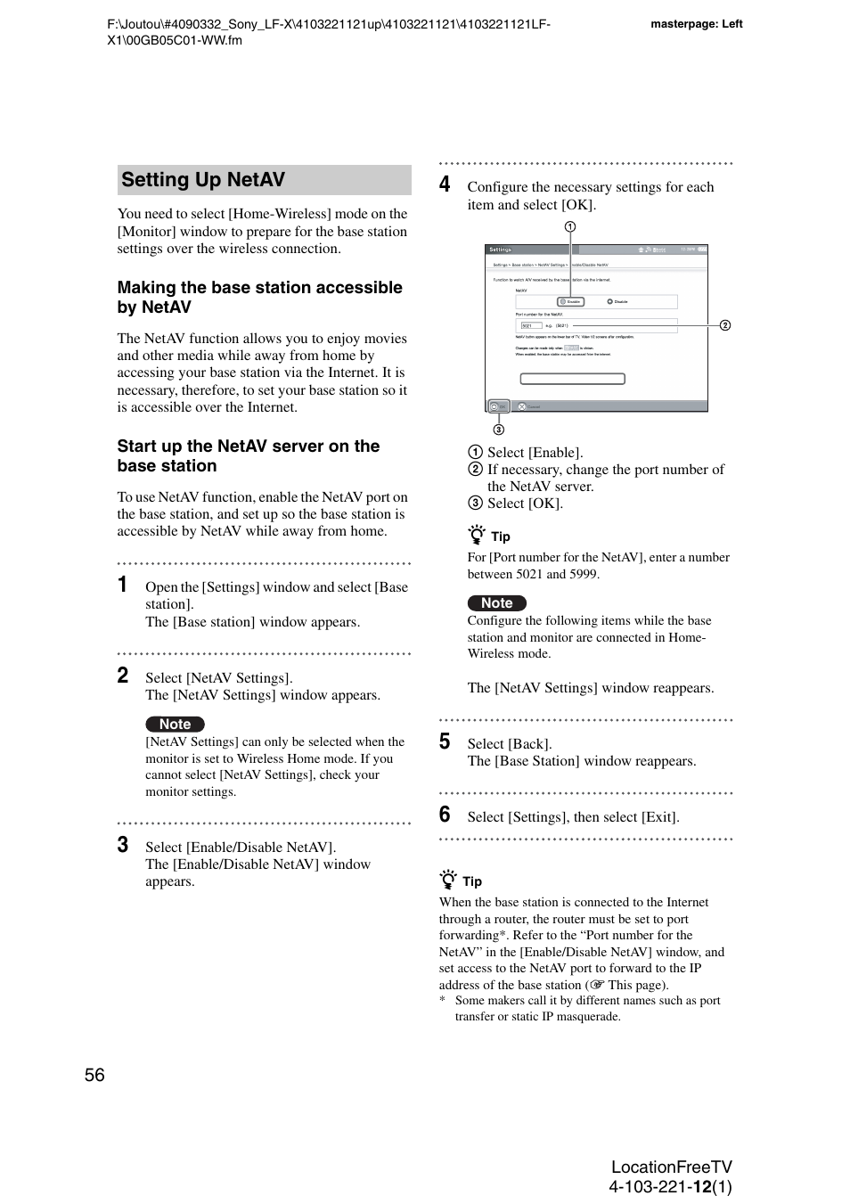 Setting up netav | Sony LF-X1 User Manual | Page 56 / 160