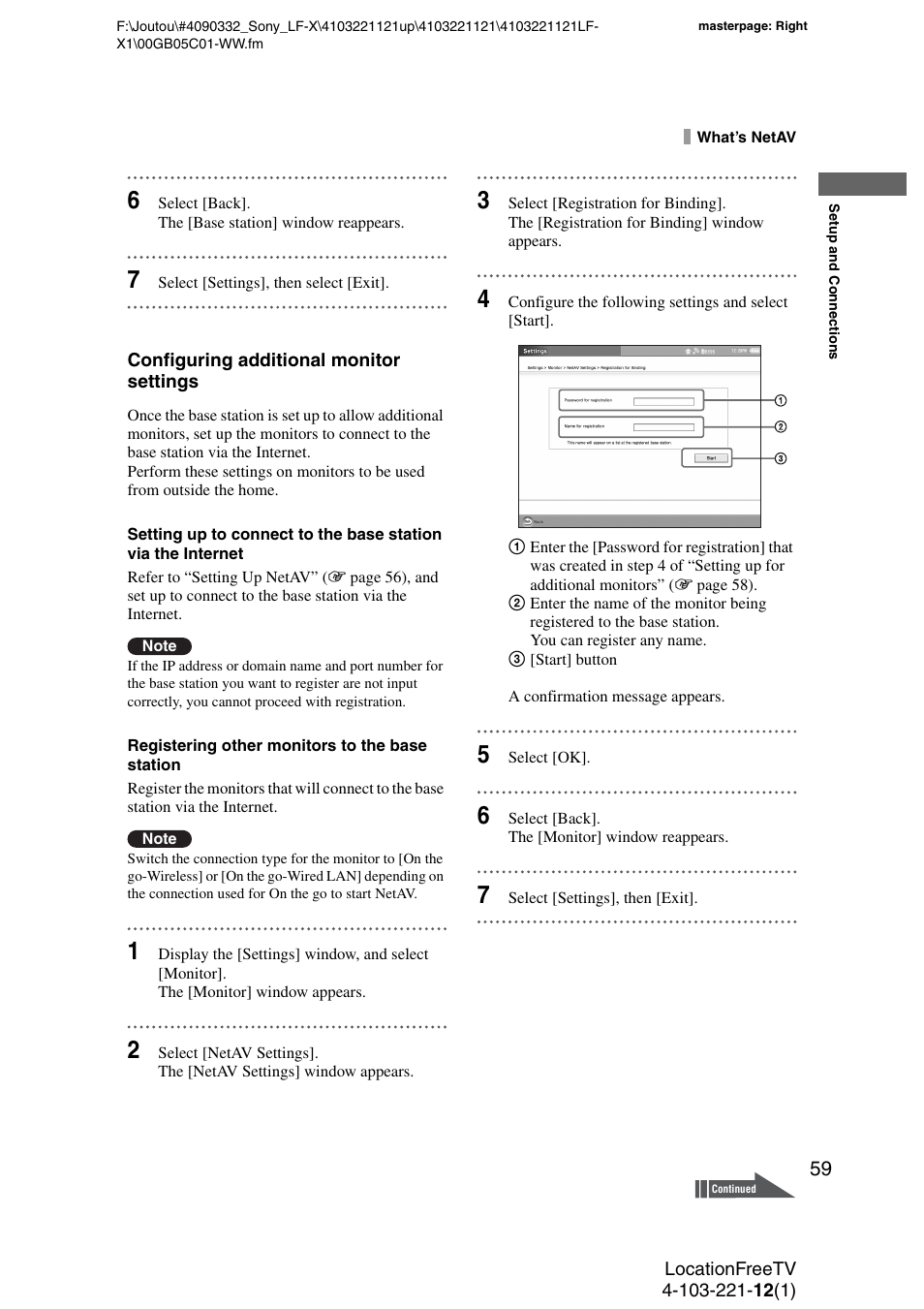 Registering other monitors to the base station | Sony LF-X1 User Manual | Page 59 / 160