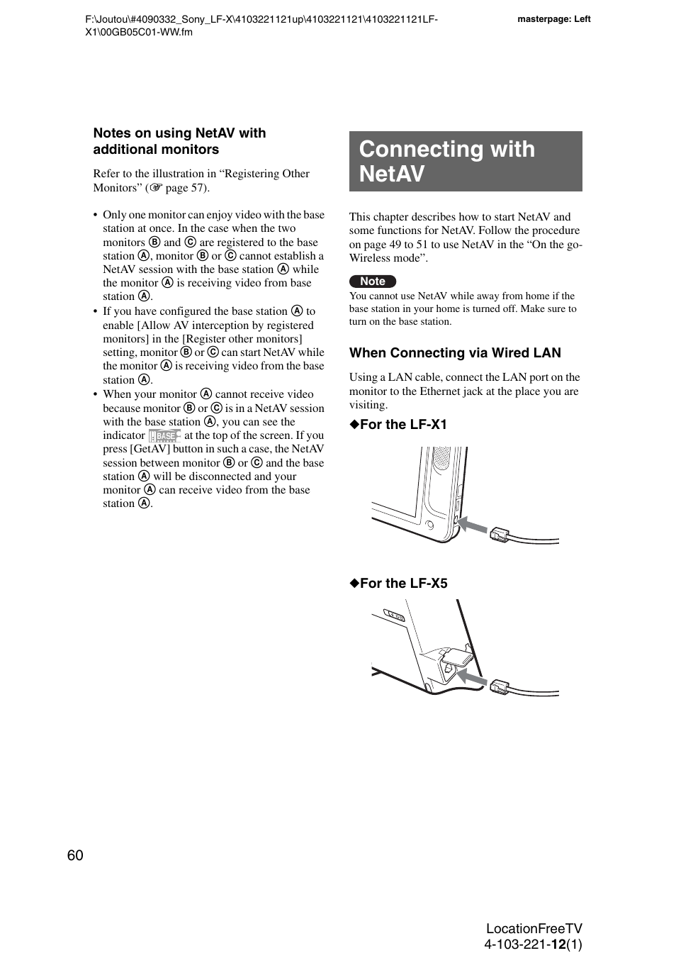 Connecting with netav | Sony LF-X1 User Manual | Page 60 / 160