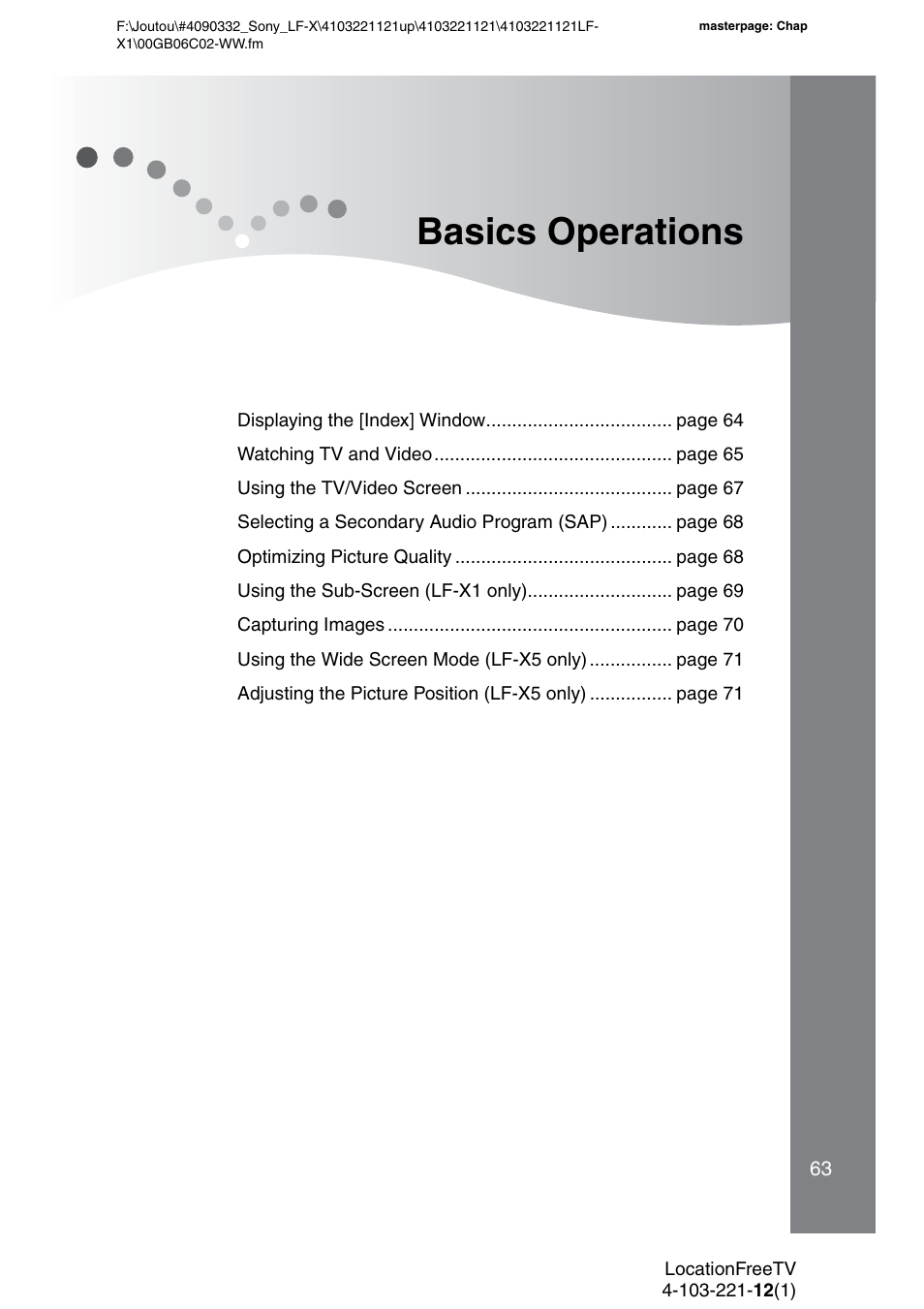 Basics operations | Sony LF-X1 User Manual | Page 63 / 160
