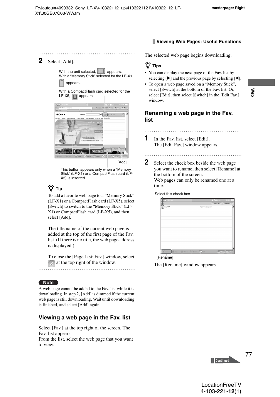 Sony LF-X1 User Manual | Page 77 / 160