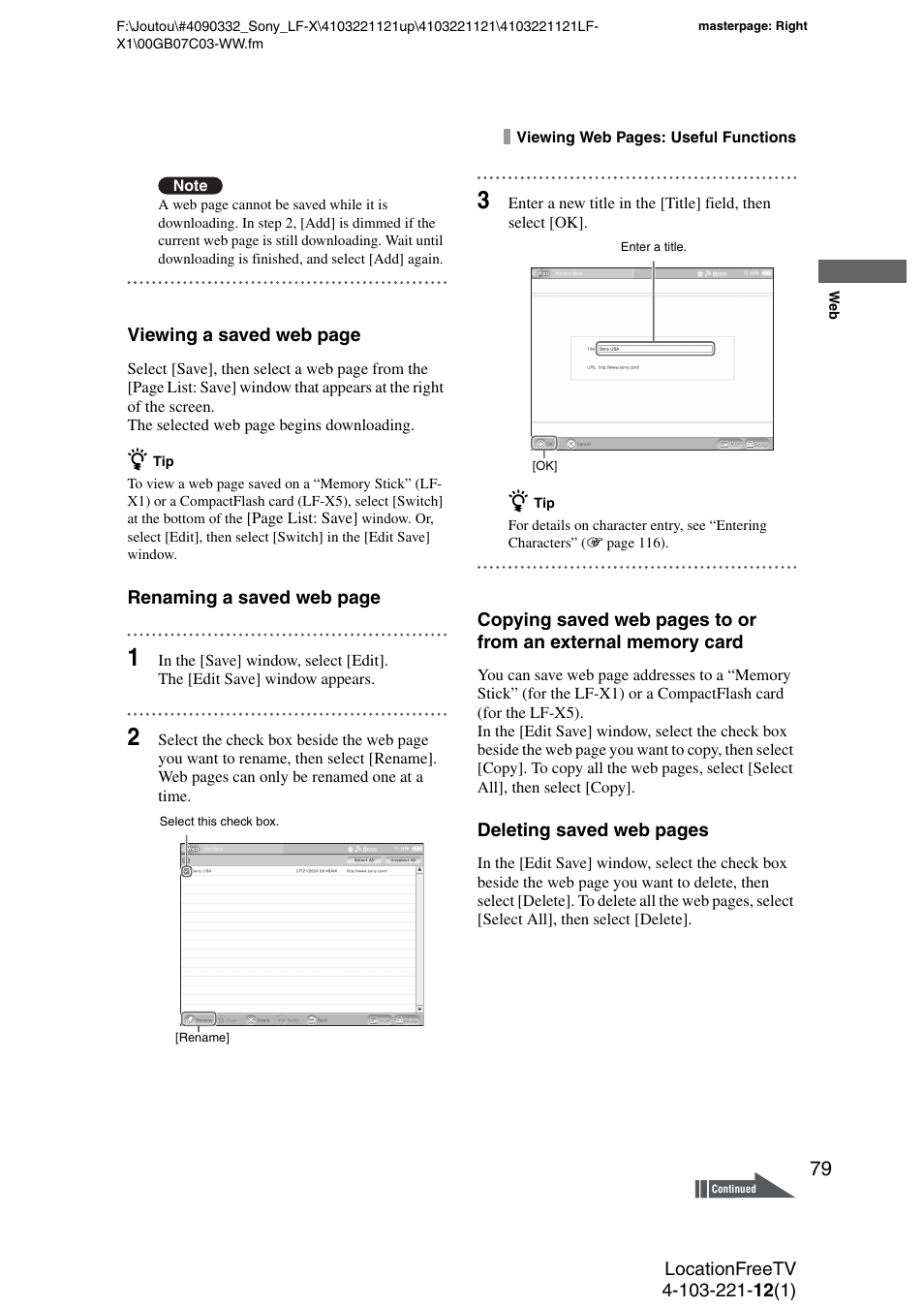 Sony LF-X1 User Manual | Page 79 / 160