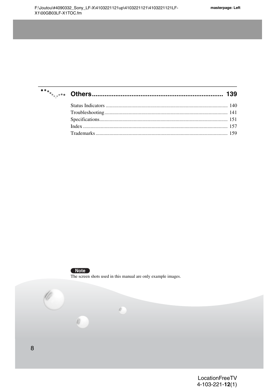 Others | Sony LF-X1 User Manual | Page 8 / 160