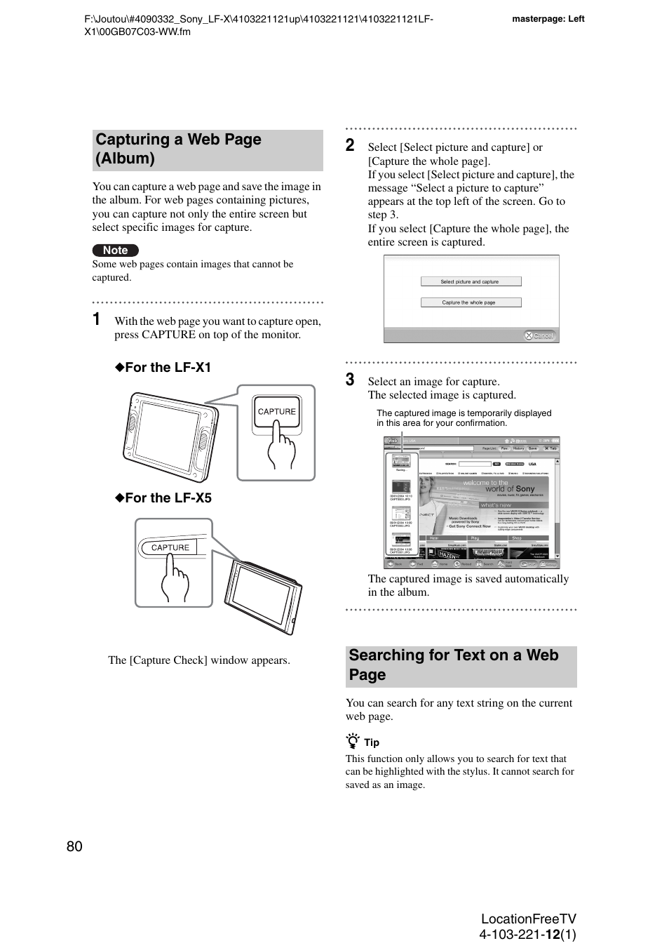 Sony LF-X1 User Manual | Page 80 / 160