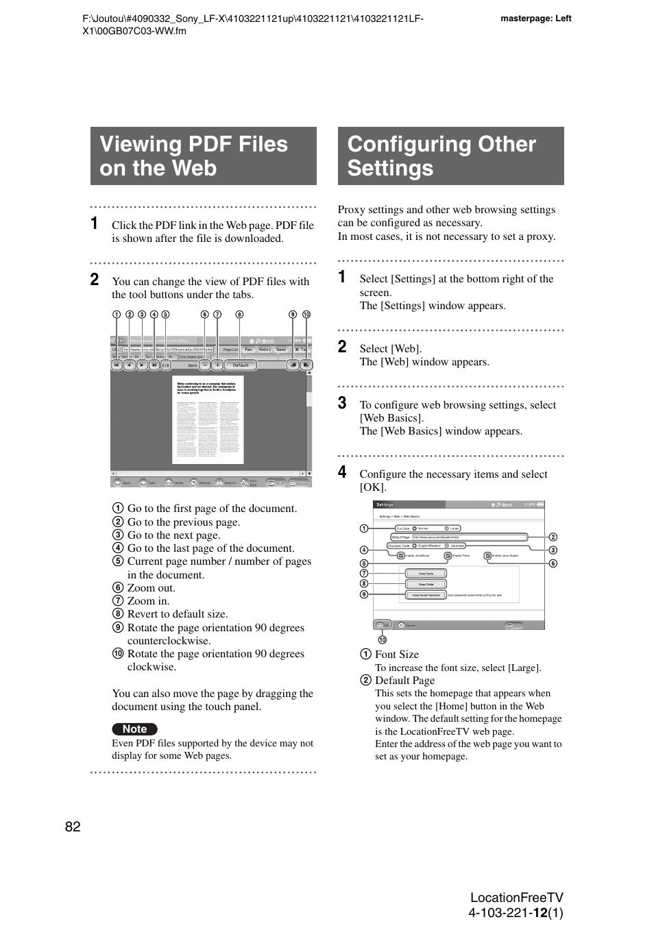 Viewing pdf files on the web, Configuring other settings | Sony LF-X1 User Manual | Page 82 / 160