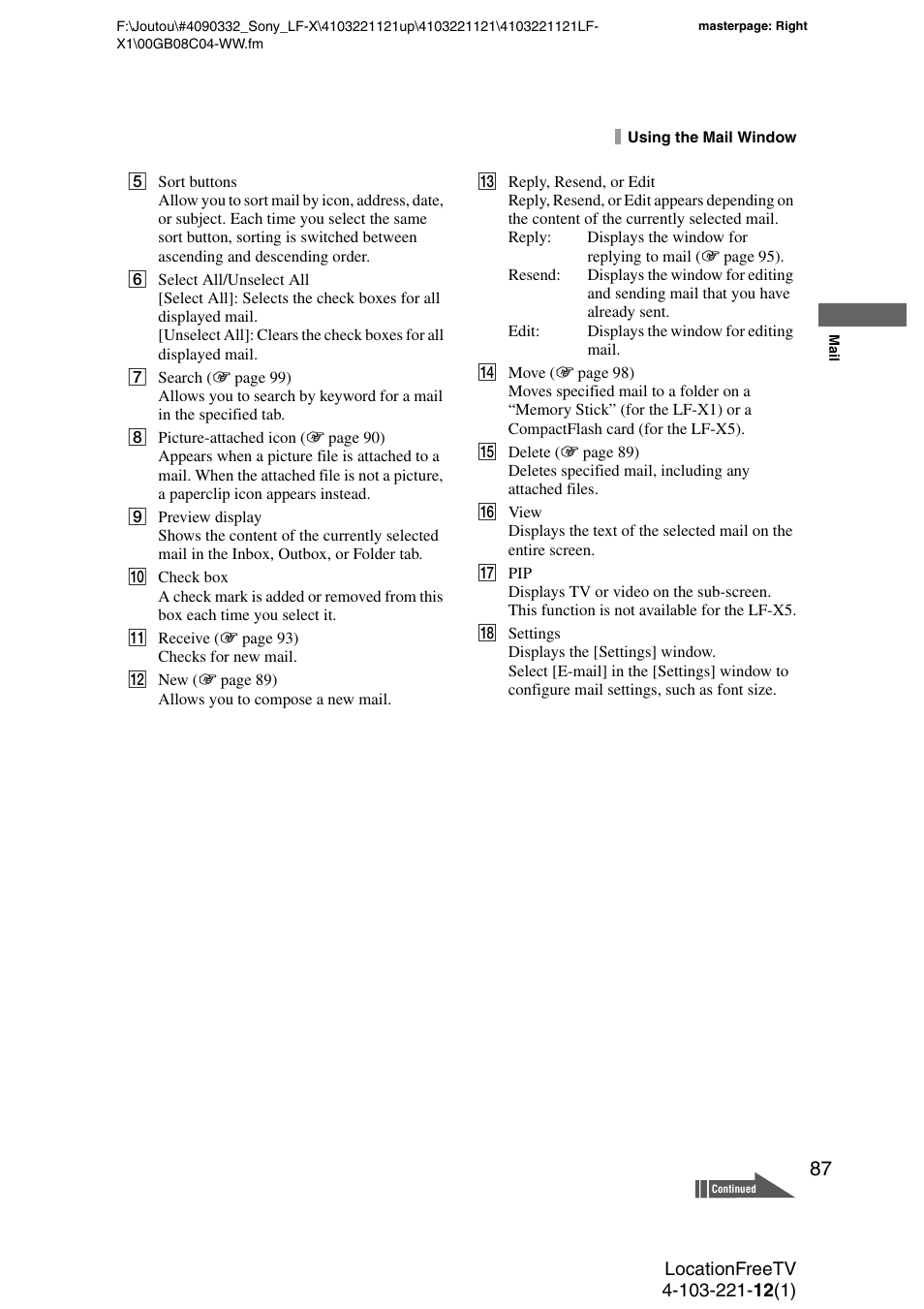 Sony LF-X1 User Manual | Page 87 / 160