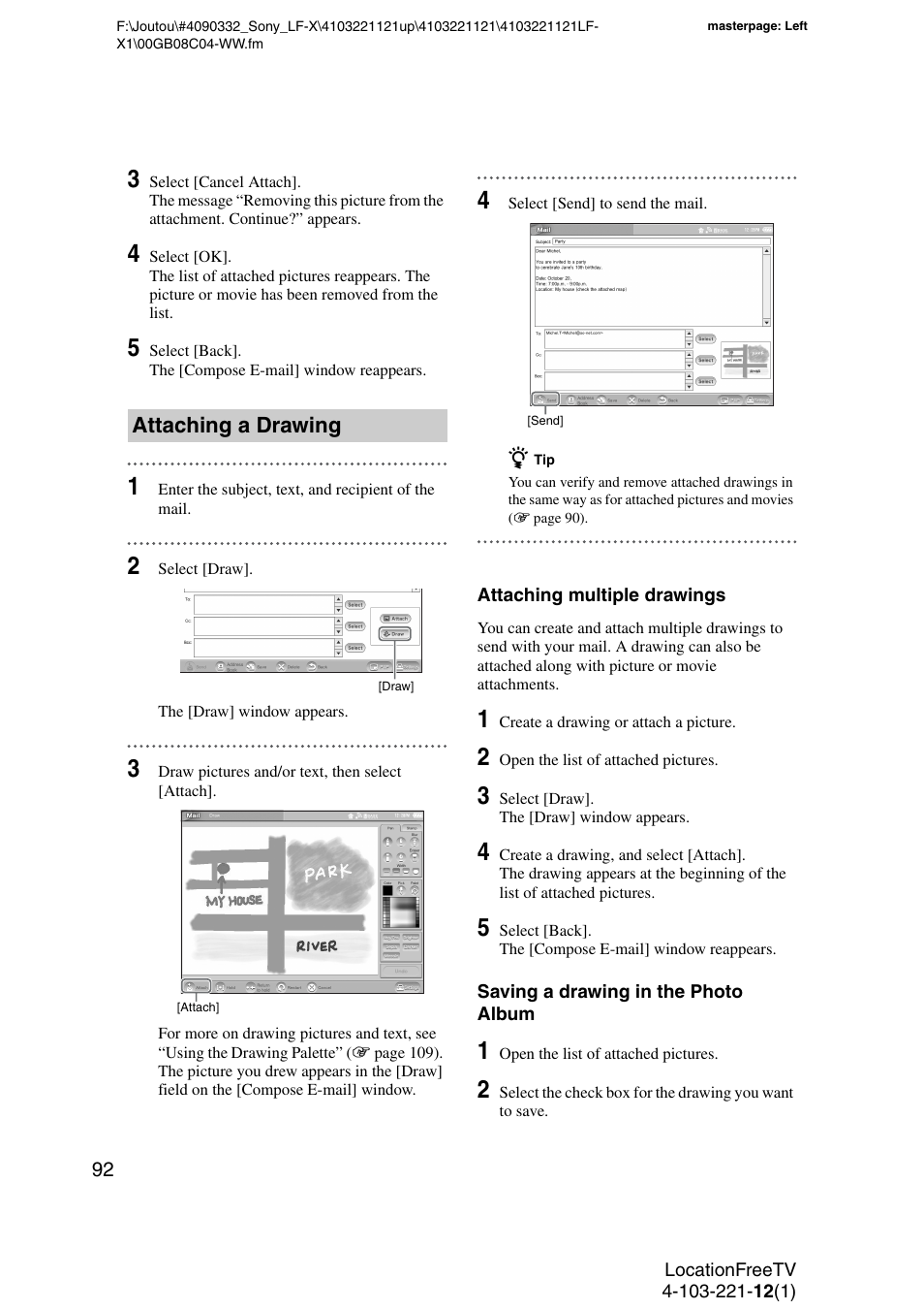 Attaching a drawing | Sony LF-X1 User Manual | Page 92 / 160