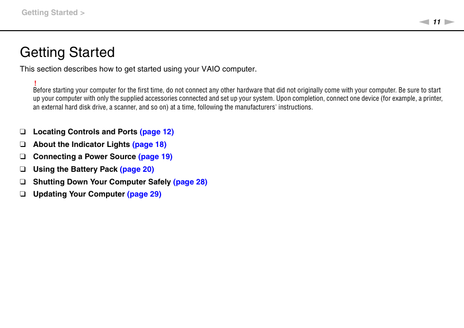 Getting started | Sony VGN-FW User Manual | Page 11 / 165