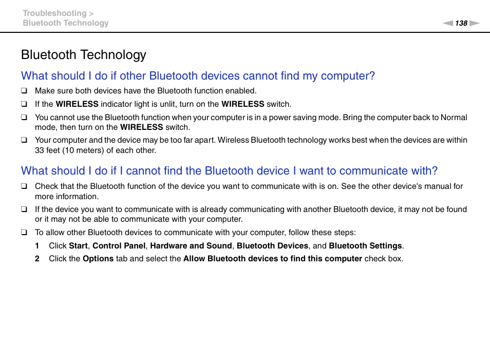 Bluetooth technology | Sony VGN-FW User Manual | Page 138 / 165