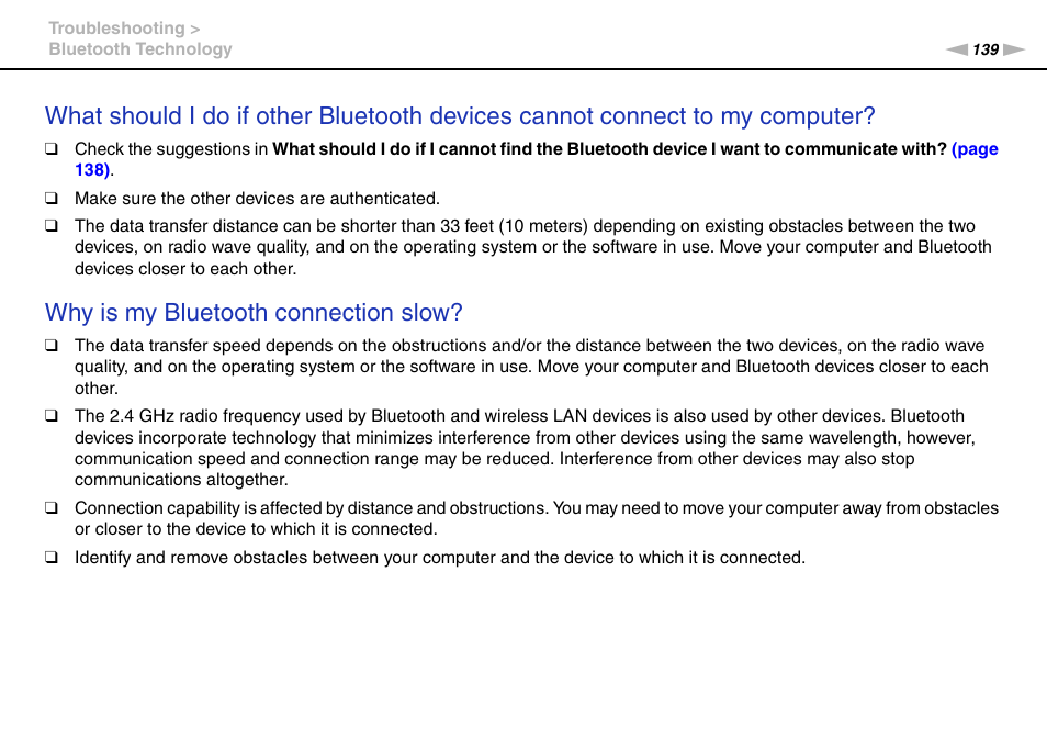 Why is my bluetooth connection slow | Sony VGN-FW User Manual | Page 139 / 165