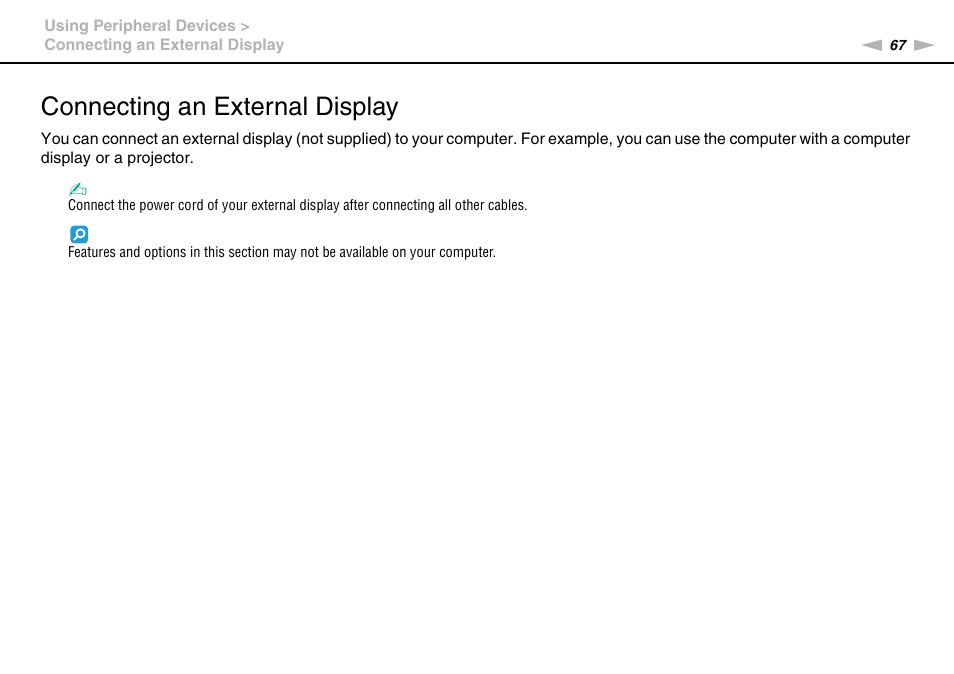 Connecting an external display | Sony VGN-FW User Manual | Page 67 / 165