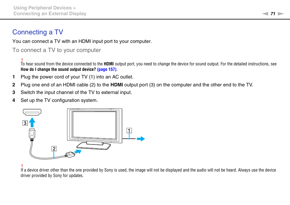 Connecting a tv | Sony VGN-FW User Manual | Page 71 / 165