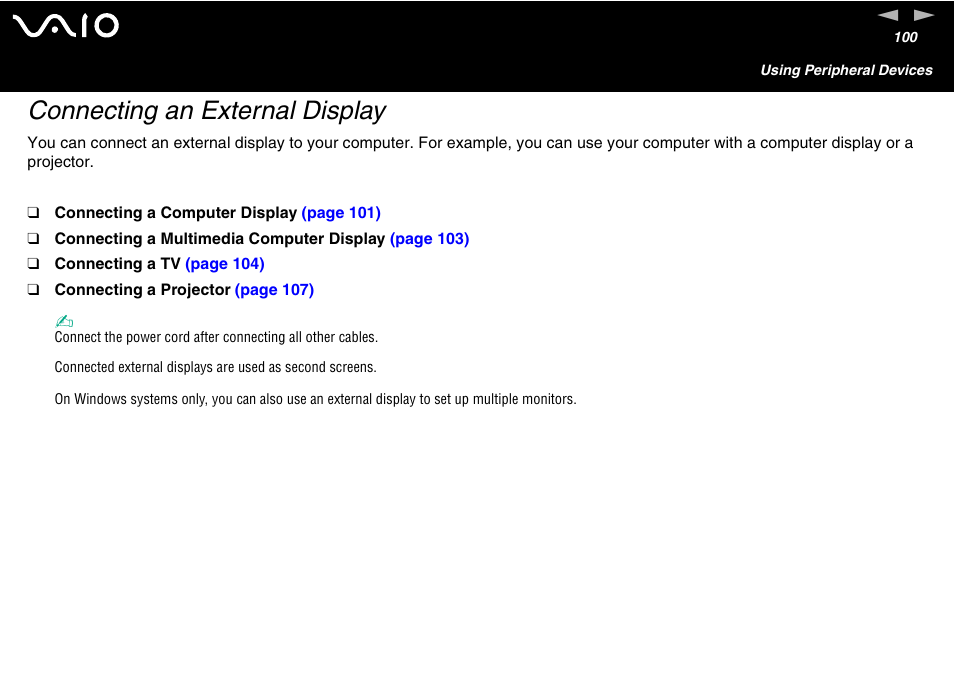 Connecting an external display | Sony VGN-FS600 Series User Manual | Page 100 / 216