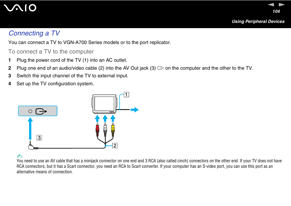 Connecting a tv | Sony VGN-FS600 Series User Manual | Page 104 / 216