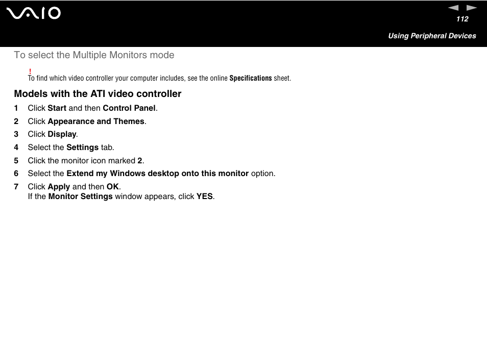 Models with the ati video controller | Sony VGN-FS600 Series User Manual | Page 112 / 216