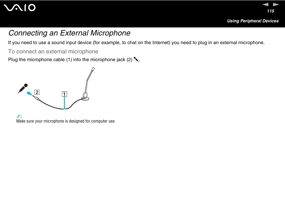 Connecting an external microphone | Sony VGN-FS600 Series User Manual | Page 115 / 216