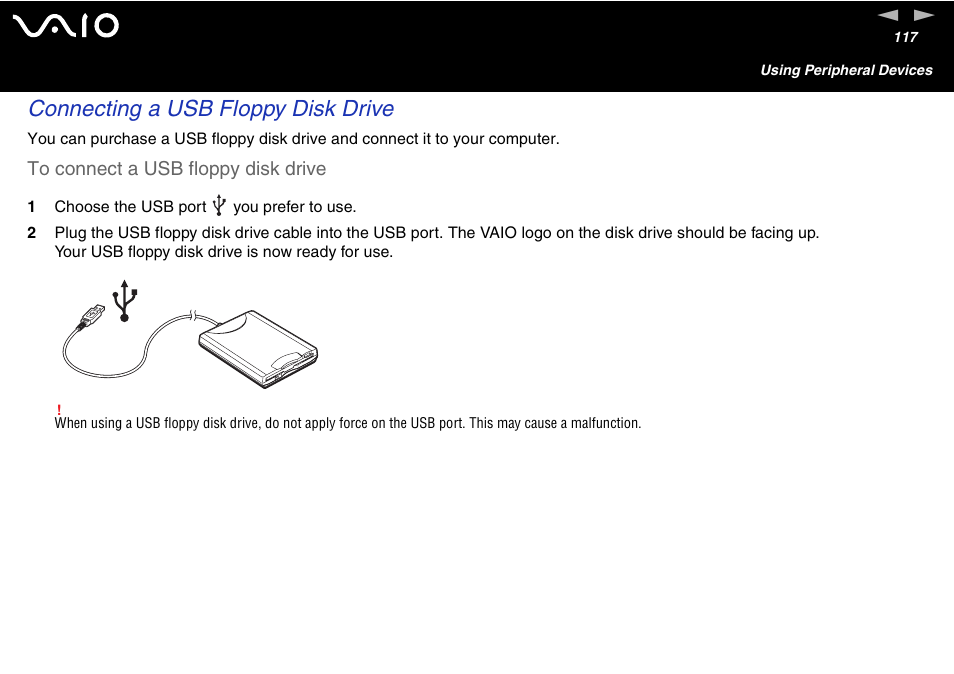 Connecting a usb floppy disk drive | Sony VGN-FS600 Series User Manual | Page 117 / 216