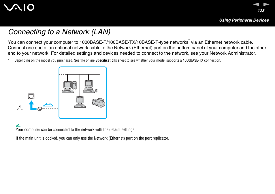 Connecting to a network (lan) | Sony VGN-FS600 Series User Manual | Page 123 / 216