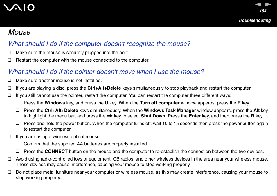 Mouse | Sony VGN-FS600 Series User Manual | Page 194 / 216