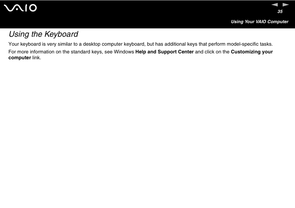 Using the keyboard | Sony VGN-FS600 Series User Manual | Page 35 / 216