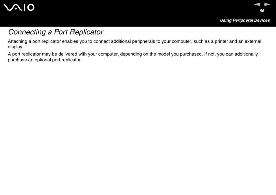 Connecting a port replicator | Sony VGN-FS600 Series User Manual | Page 66 / 216