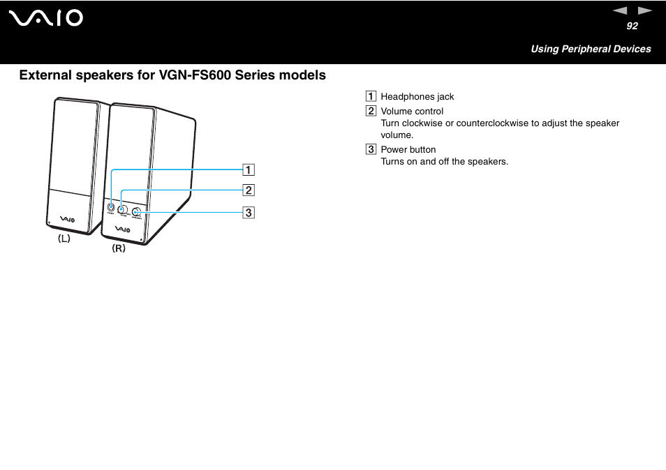 External speakers for vgn-fs600 series models | Sony VGN-FS600 Series User Manual | Page 92 / 216