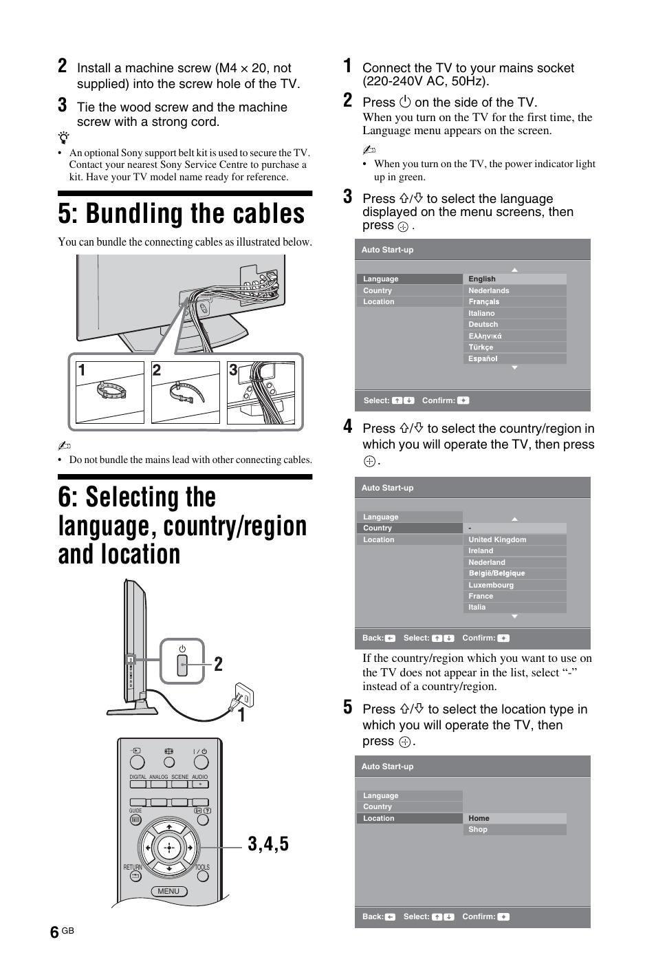 Bundling the cables | Sony BRAVIA 4-141-451-E1(2) User Manual | Page 6 / 34