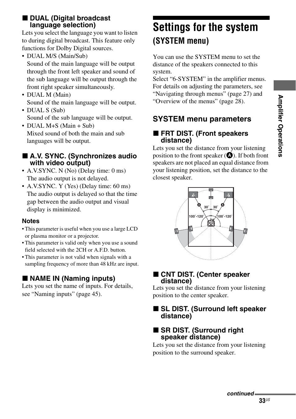 Settings for the system (system menu), Settings for the system, System menu) | System menu parameters | Sony HT-DDWG700 User Manual | Page 33 / 56