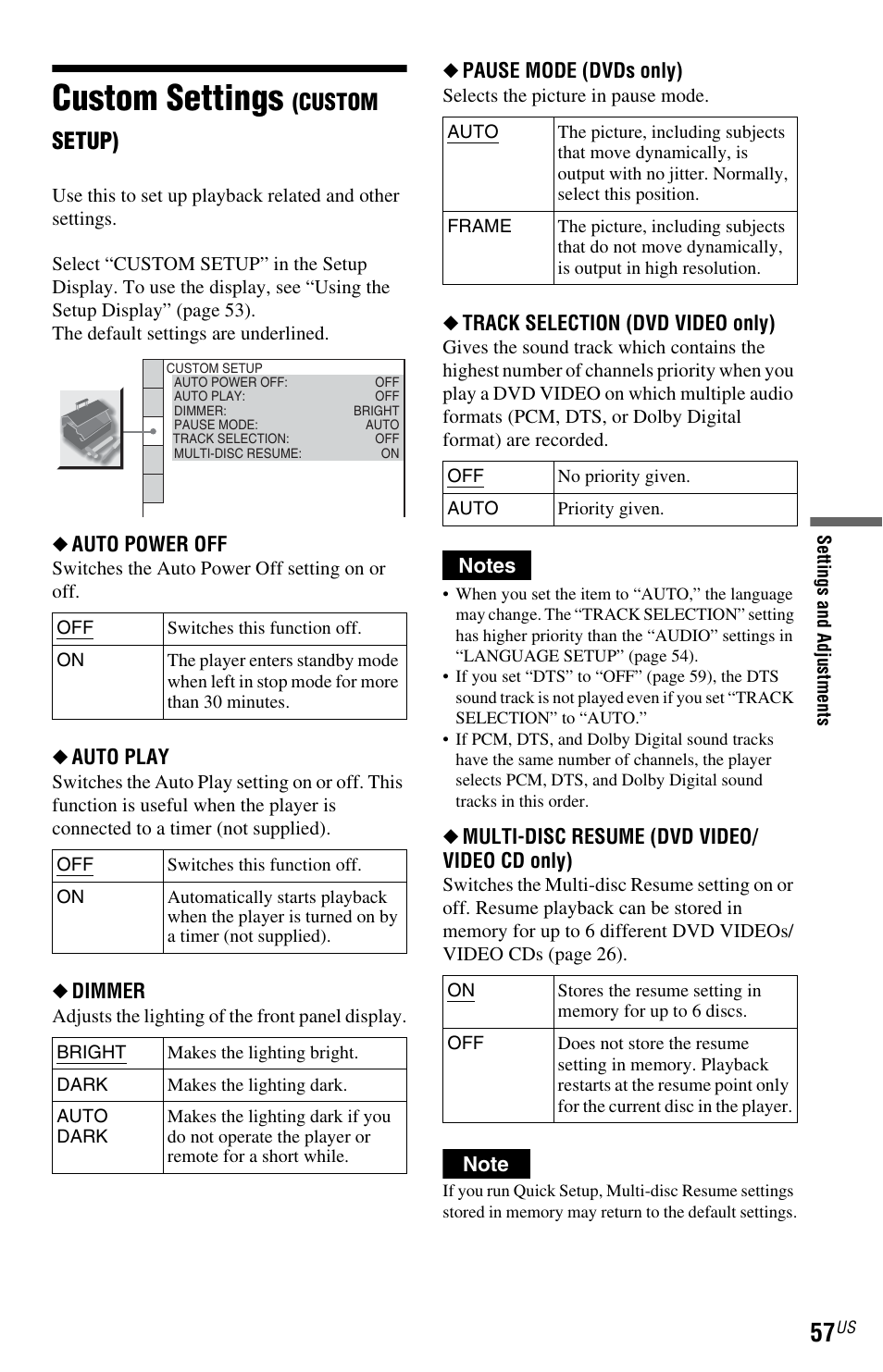 L1 - custom settings (custom setup), Custom settings (cus, Custom settings | Custom setup) | Sony DVP-NS601H User Manual | Page 57 / 88