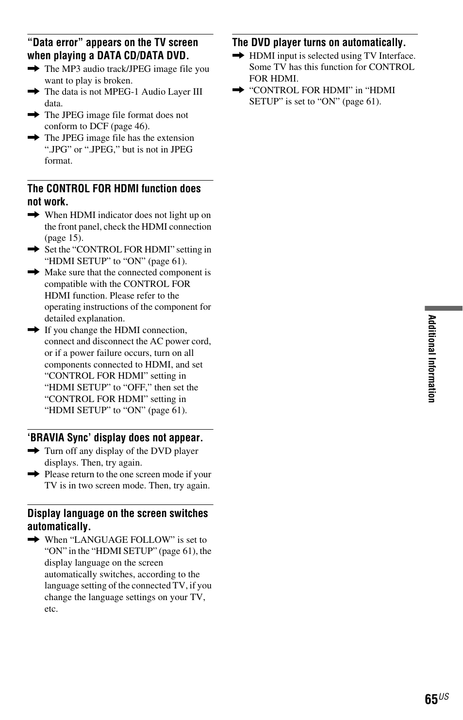 Sony DVP-NS601H User Manual | Page 65 / 88